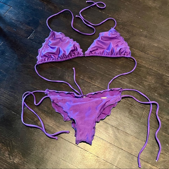 Luli Fama Other - Luli Fama wavy scrunch butt triangle tie bikini set M bottom L top